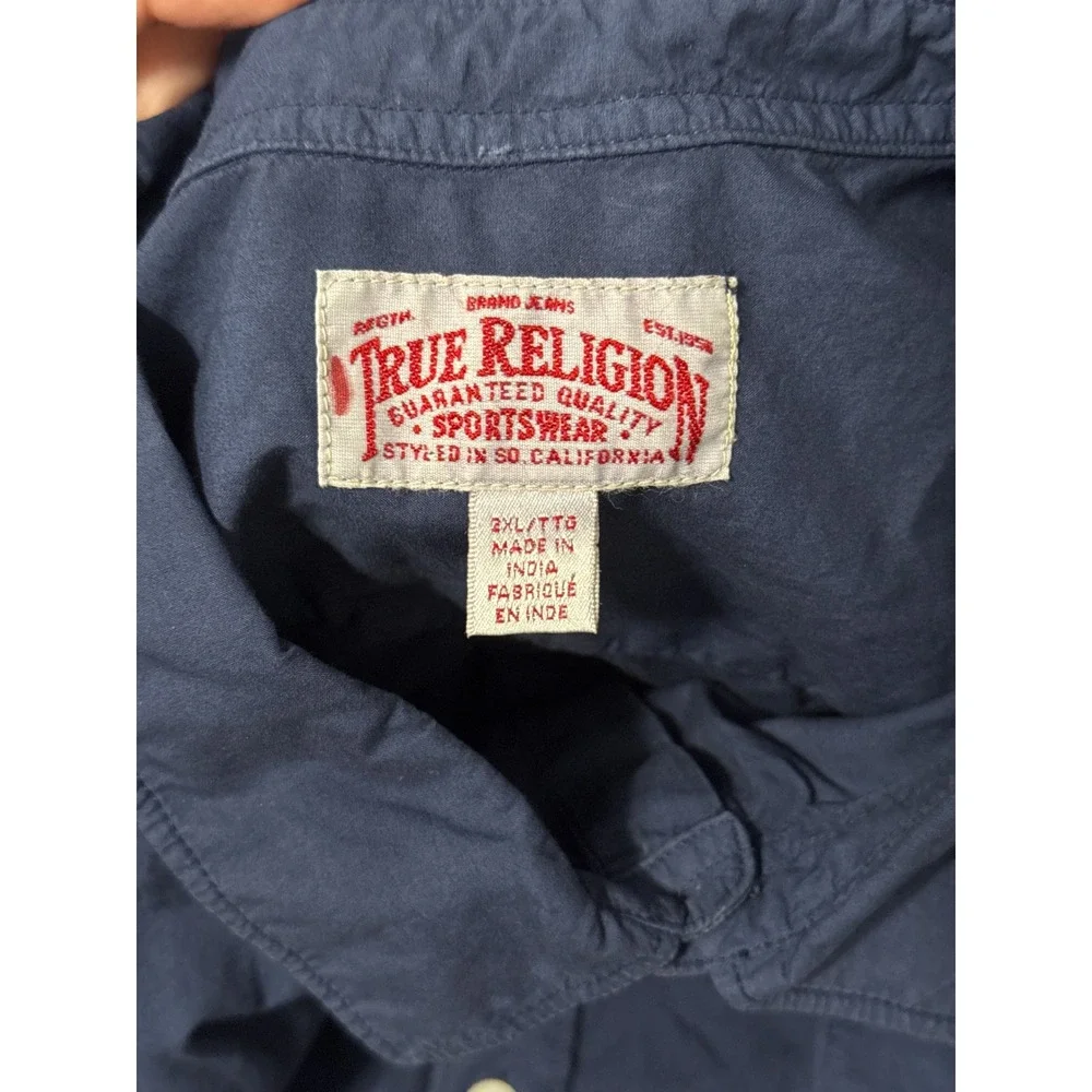True Religion Navy Long Sleeve Button Down Shirt Y2K Indie Sleaze Preppy Utility